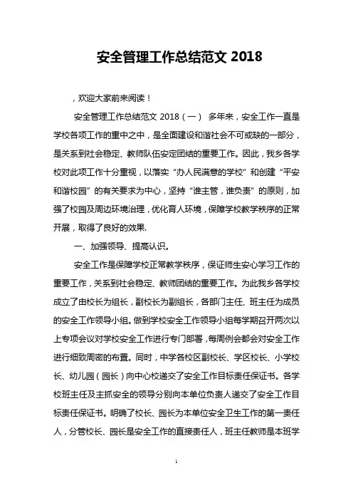 安全管理工作总结范文2018
