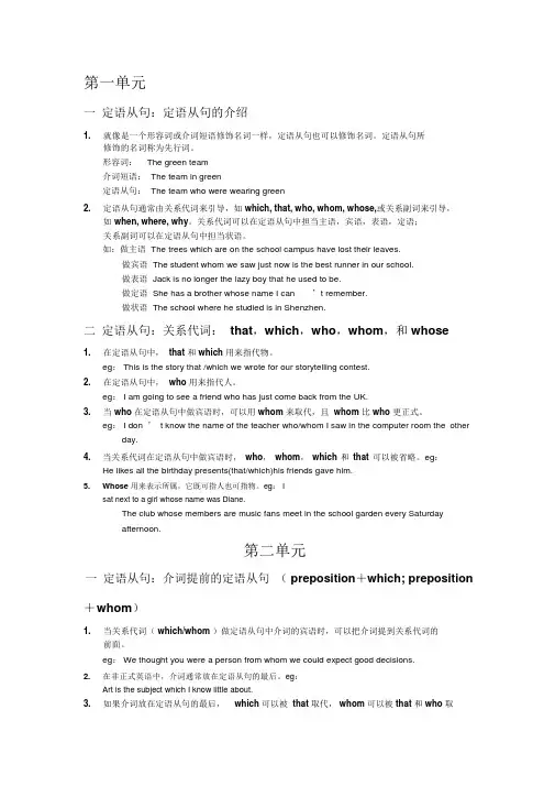 牛津高中英语模块一至四语法总结及练习
