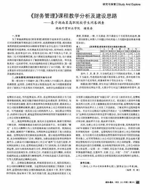 《财务管理》课程教学分析及建设思路——基于湖南某高职院校学生问卷调查