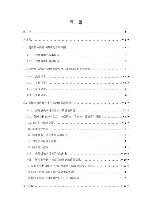 解决弱势群体的社会保障问题