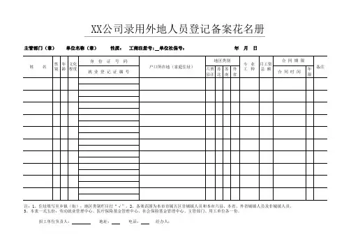 外来人员登记备案花名册