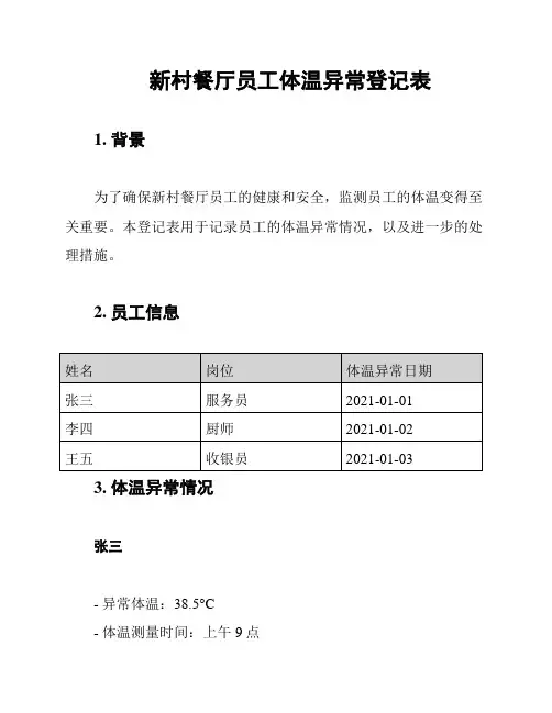 新村餐厅员工体温异常登记表