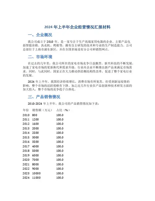 2024年上半年企业经营情况汇报材料