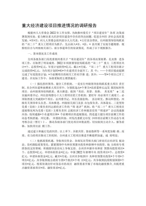 重大经济建设项目推进情况的调研报告
