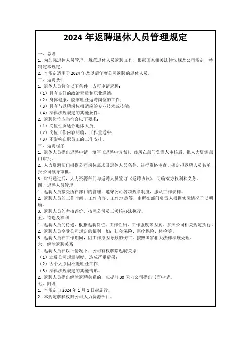 2024年返聘退休人员管理规定