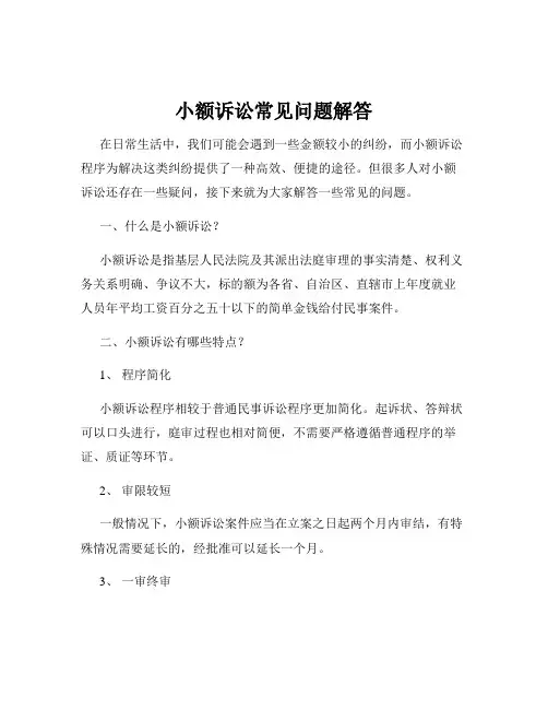 小额诉讼常见问题解答