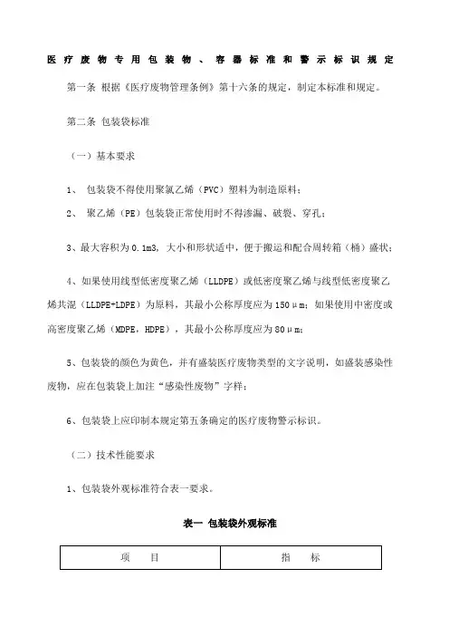 医疗废物专用包装物容器标准和警示标识规定