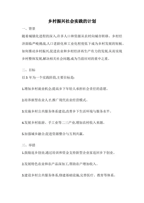 乡村振兴社会实践的计划