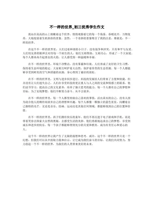 不一样的世界_初三优秀学生作文