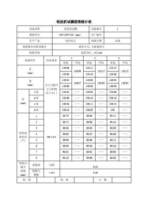 砼抗折试模校准记录表模板