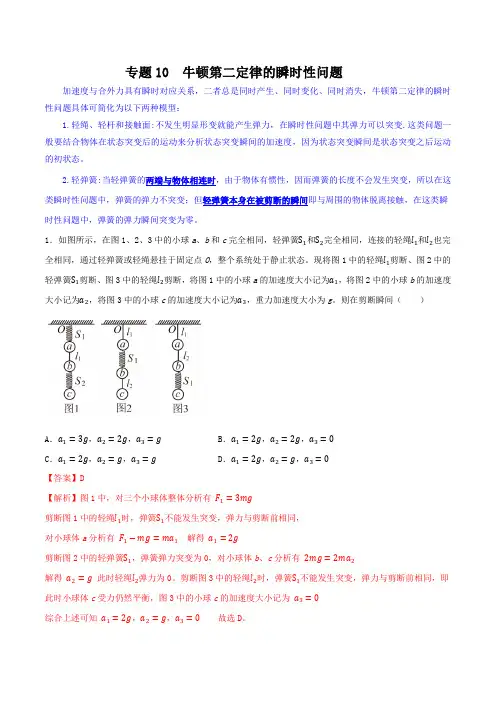 专题10牛顿第二定律的瞬时性问题-2024年新高二物理暑假查漏补缺(全国通用)