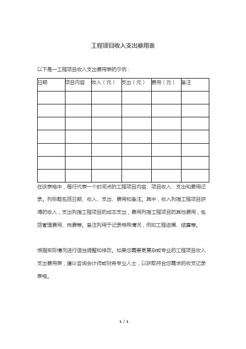 工程项目收入支出费用表