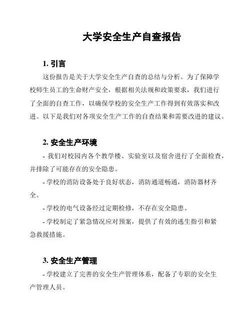 大学安全生产自查报告
