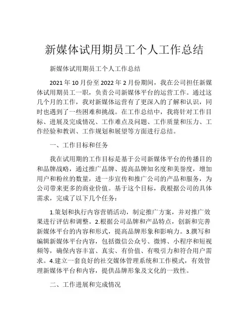 新媒体试用期员工个人工作总结
