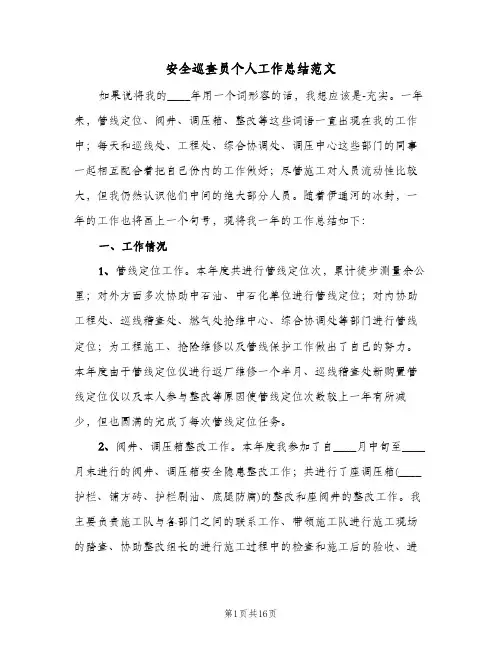 安全巡查员个人工作总结范文（3篇）