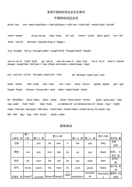 英语不规则动词过去式及单词