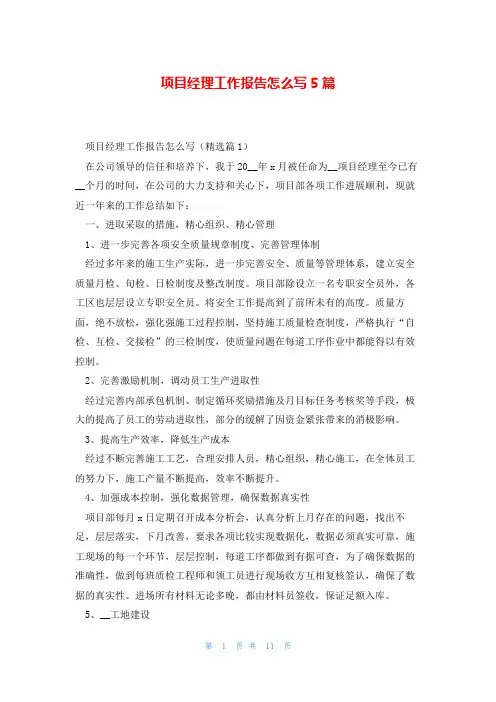 项目经理工作报告怎么写5篇