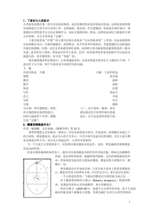 关于意识、下意识、潜意识、前意识及无意识
