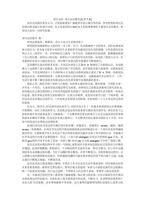 项目总结项目总结报告(优秀7篇)