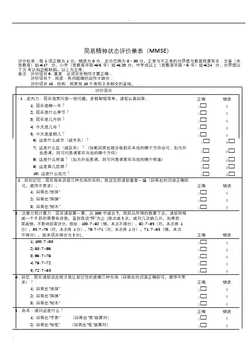 七个痴呆量表综合