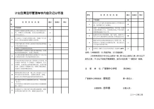 计划生育目标管理考核内容及记分标准