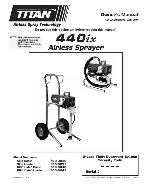 Titan Tool Inc. 440ix Airless Sprayer 说明书