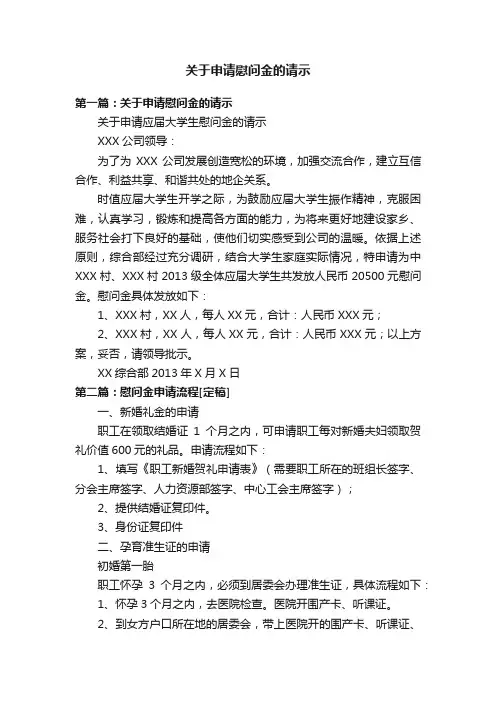 关于申请慰问金的请示