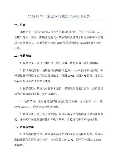 2024废气中苯系物的测定方法验证报告