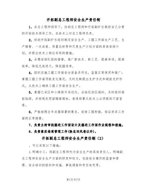 开拓副总工程师安全生产责任制(5篇)