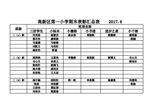 二年级期末表彰汇总表模板