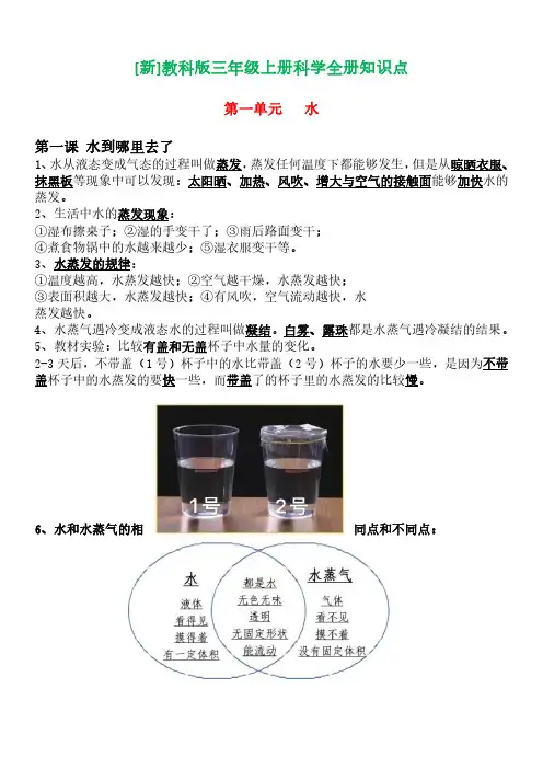 【新】教科版三年级上册科学知识点总结与归纳【11页】(PDF格式)