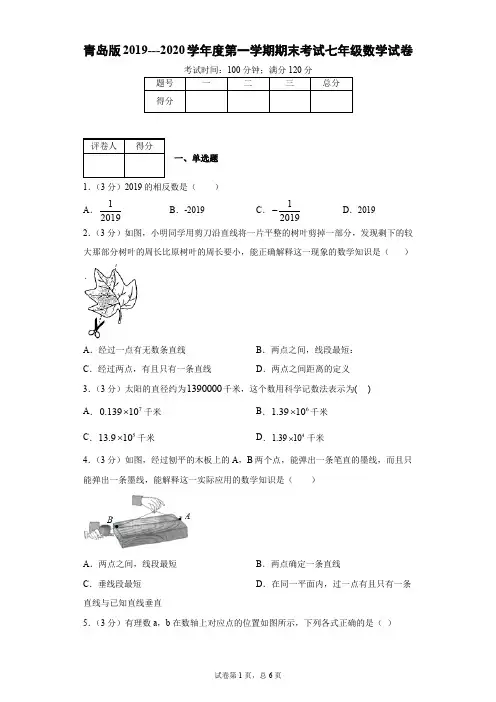 青岛版2019---2020学年度第一学期期末考试七年级数学试卷