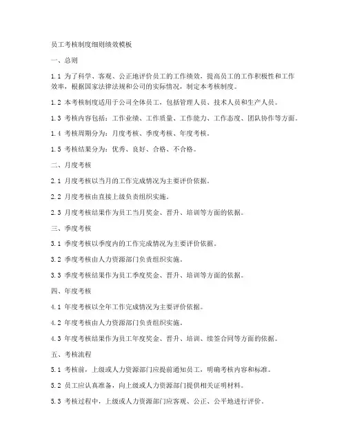 员工考核制度细则绩效模板