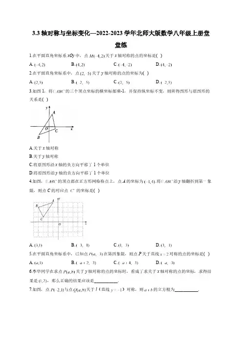 3.3 轴对称与坐标变化—2022-2023学年北师大版数学八年级上册堂堂练(含答案)