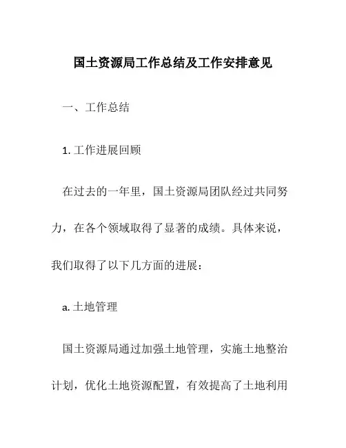 国土资源局工作总结及工作安排意见