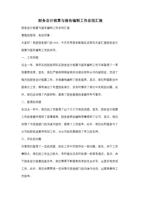 财务会计核算与报告编制工作总结汇报