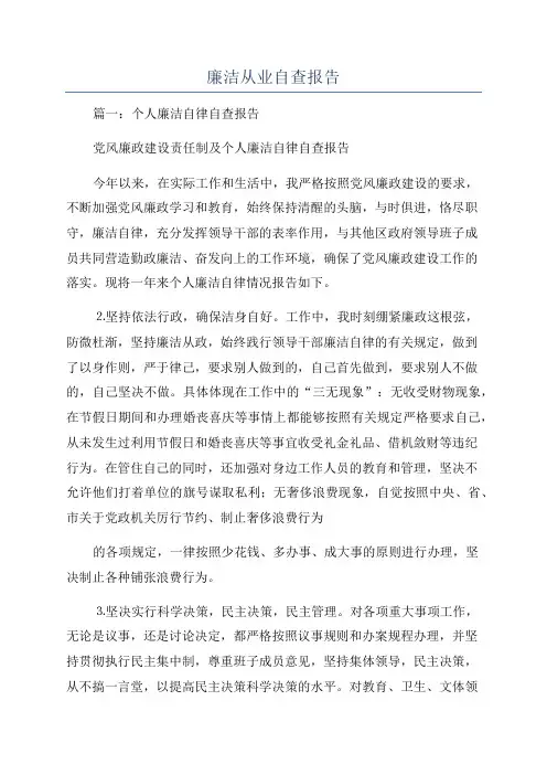 廉洁从业自查报告