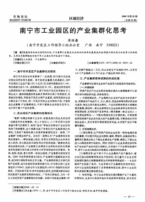 南宁市工业园区的产业集群化思考
