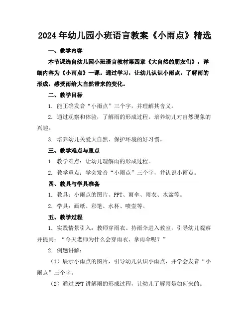2024年幼儿园小班语言教案《小雨点》精选