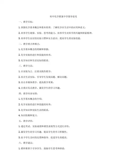 初中化学教案中学指导意见