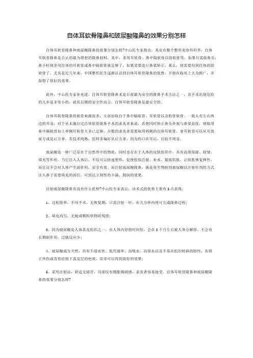 自体耳软骨隆鼻和玻尿酸隆鼻的效果分别怎样