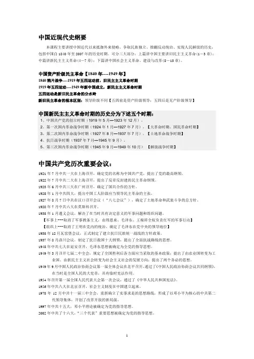 中国近现代史纲要章节内容提要