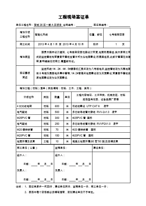工程现场签证单(架空层线路变更)