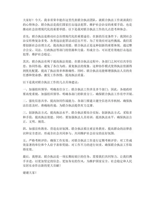 联合执法典型发言稿范文