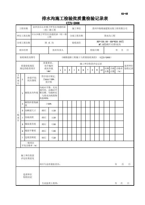 排水沟浆砌片石检验批