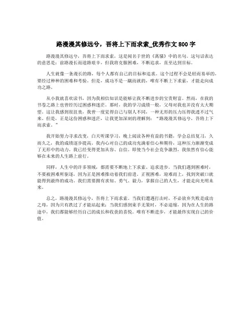 路漫漫其修远兮,吾将上下而求索_优秀作文800字