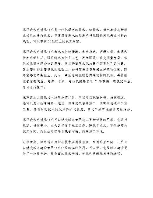 深穿透水力射孔技术及其应用
