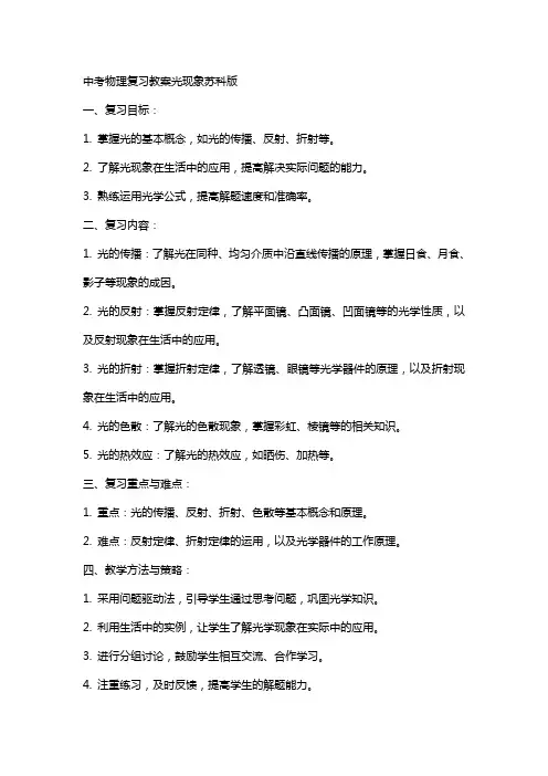 中考物理复习教案光现象苏科版