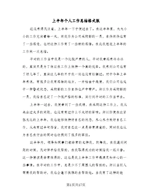 2023年上半年个人工作总结格式版(5篇)