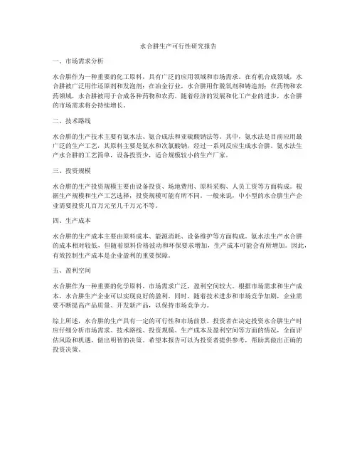 水合肼生产可行性研究报告